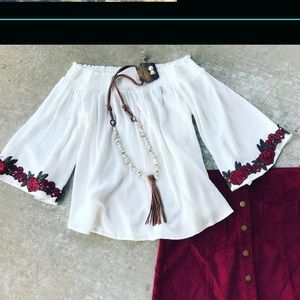 White off the shoulder embroidered top
